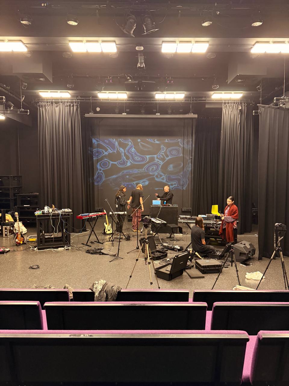 Stage setup at UWC Dilijan with instruments and projection